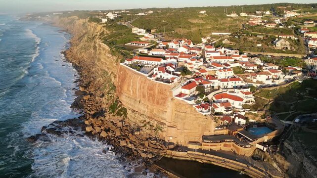 Aerial View of Azenhas do Mar Cliffside Village and Atlantic Ocean, Portugal 11
