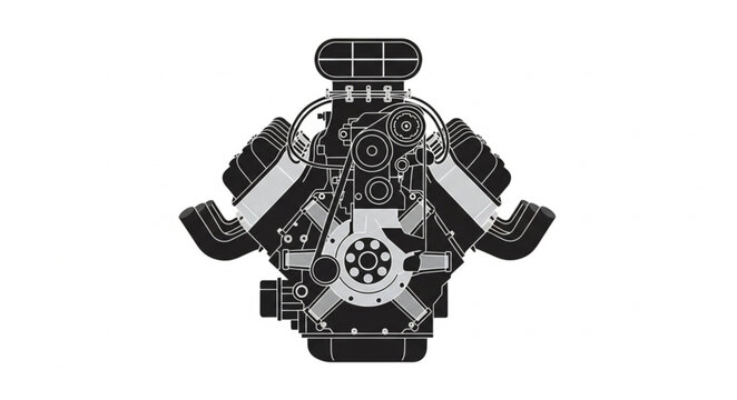 Detailed Illustration of a Powerful V8 Engine with Supercharger.