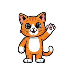 Obraz premium Cute cartoon orange tabby kitten waving its paw, isolated on white