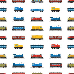 Fototapeta premium A patterned display of colorful cartoon trains and train cars