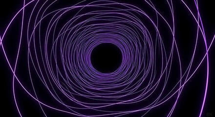 Naklejka premium abstract glowing purple lines forming an immersive spiral tunnel into a dark void perfect for futuristic technology or sci-fi backgrounds