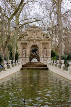 Medici Fountain in Jardin du Luxembourg Paris France Historic Landmark and Garden Scene