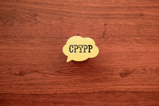 Eye-catching image of CPTPP text on speech bubble. The word stands for Comprehensive and Progressive Agreement for Trans-Pacific Partnership.