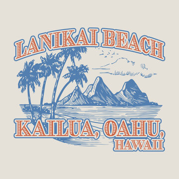 Vintage Postcard with Antique Passport Stamp of Lanikai Beach Hawaii
