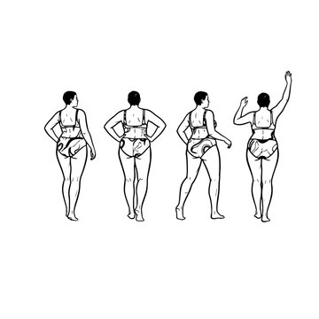 Four women in underwear standing in different poses