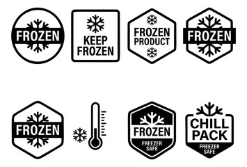 Obraz premium Line art icon set featuring frozen food, chill pack, and temperature symbols for food packaging and safety
