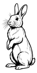 Fototapeta premium Hand drawn line art illustration of a rabbit depicting an alert upright stance for spring and animal-themed designs