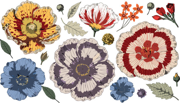 Vintage botanical flowers blooming floral