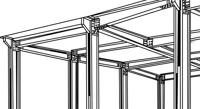 Detailed Line Drawing of a Steel Frame Structure.