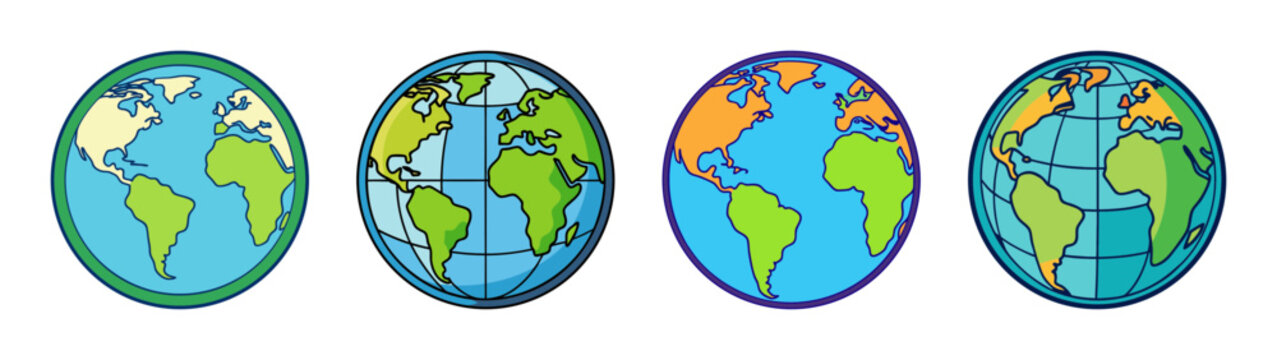 Colorful world globe earth map illustration geography global continents and oceans art design graphic