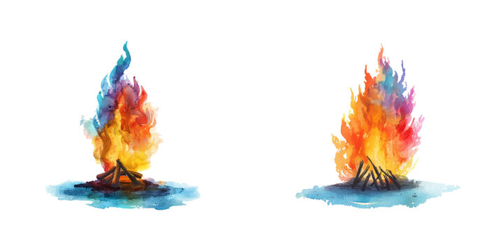 abstract color silhouette of bonefire watercolor vector illustration