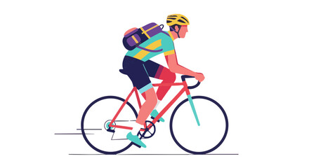 Fototapeta premium Man cycling with a backpack on a modern bicycle. Flat design vector illustration.