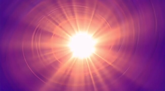 Vibrant central light burst with radiating rays and concentric rings on a deep blue background