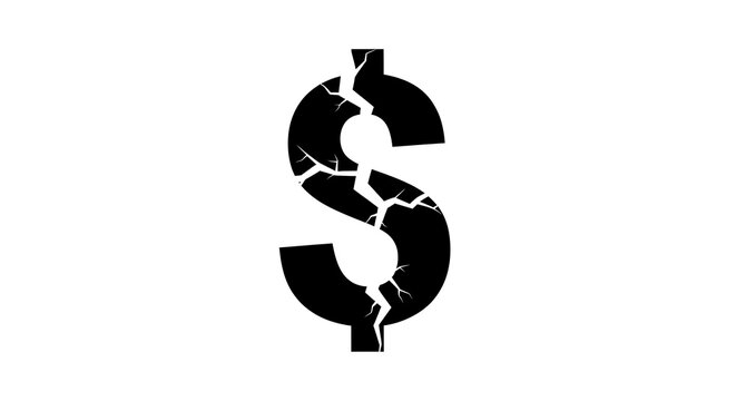 A fractured dollar sign symbolizes financial instability and economic hardship