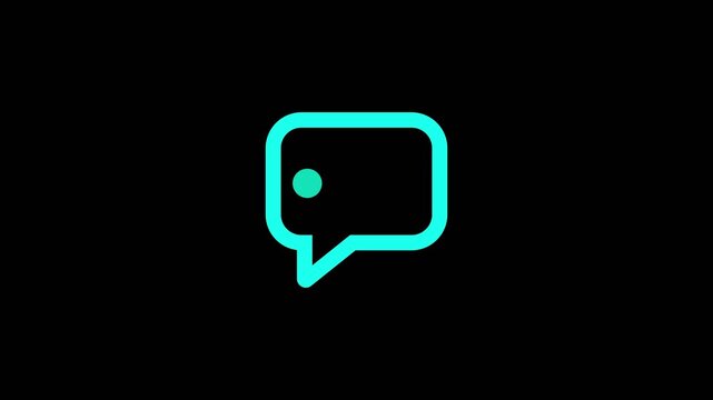Animated Teal Speech Bubble with Ellipsis on Black Background for Chat Messaging Communication Technology.