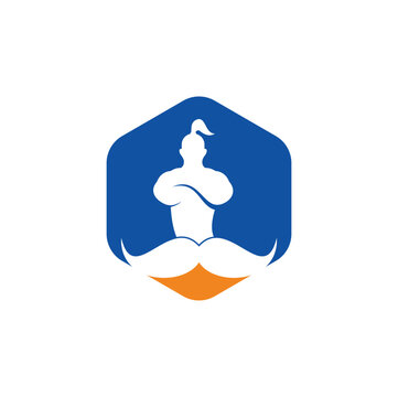 Mustache genie vector logo design. Strong genie icon template.