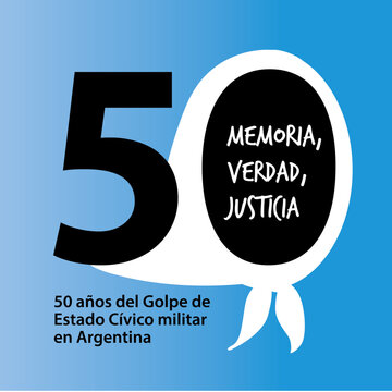 Poster editable 50 a&ntilde;os del golpe civico militar en Argentina pa&ntilde;uelo blanco con lema MEMORIA VERDAD JUSTICIA