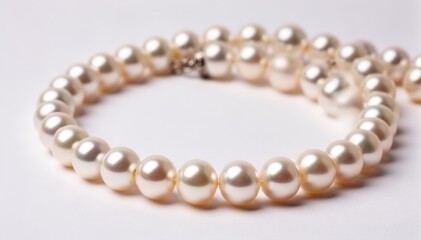 Obraz premium Elegant Pearl Necklace: A string of lustrous pearls, arranged in a graceful curve, exudes timeless elegance and sophistication. The pearls reflect light.