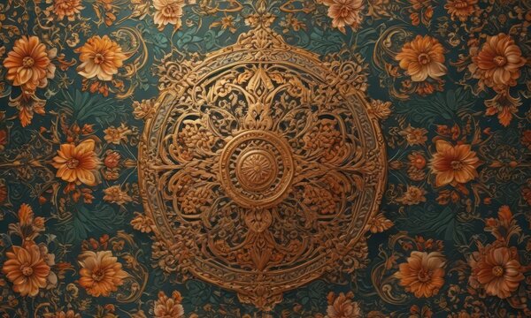 Intricate floral design with kanok motifs in a seamless pattern,  abstract patterns,  textile designs ,  nature