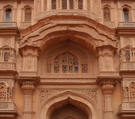 Obraz premium Intricate stone carvings on Hawa Mahal walls and roof , monument, palace, intricate design