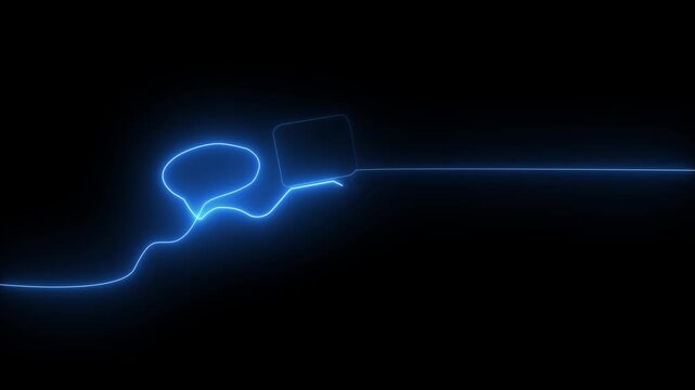 Glowing Blue Neon Chat Bubbles Communication Concept with Speech Bubbles and Lines on Dark Background for Technology and Social Media