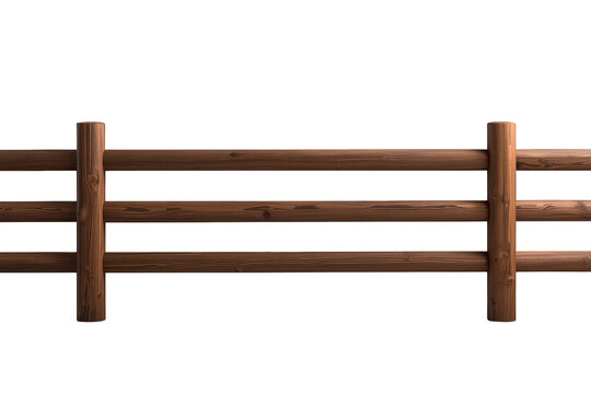Rustic wooden split rail fence creating a boundary for ranches, farms, and properties, on transparent background
