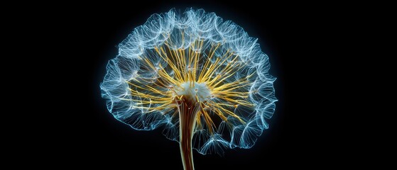 Fototapeta premium Dandelion flower resembles a brain in vibrant glow