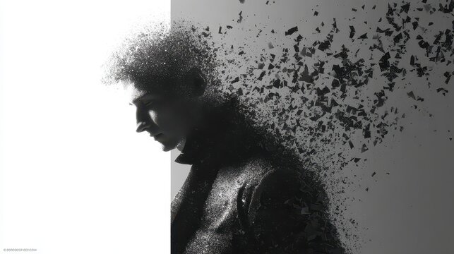 Man fading into shadowy fragments
