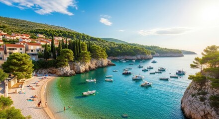 Naklejka premium Picturesque Hvar Island Coastline - A Croatian Paradise of Turquoise Waters.