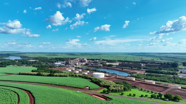 Aerial view of Sao Martinho sugar and ethanol mill industrial plant