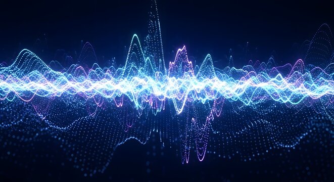 Futuristic Sound Wave Data Visualization on Blue Background