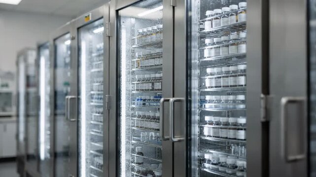 Medium shot capturing sample storage within accelerated stability chambers highlighting rapid testing processes under intensified conditions for product lifecycle analysis.