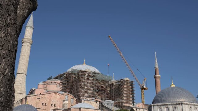 Restoration of Hagia Sophia Mosque and Museum with Construction Crane