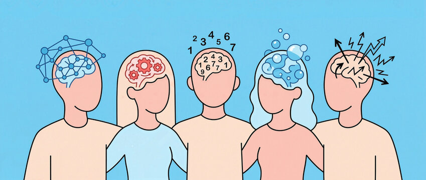 Neurodiversity and cognitive diversity teamwork illustration.