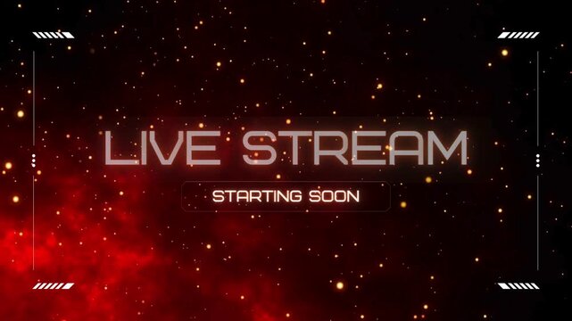 Animated live stream starting soon background featuring glowing particles and red smoke in a digital interface.