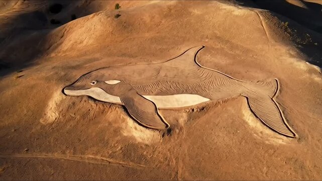 Ancient Orca Geoglyph Nazca Lines Drone View