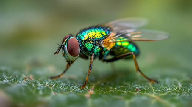 close up of a green fly on a leaf