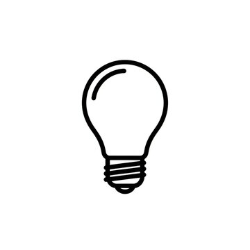 Minimalist Black Outline Light Bulb Icon on White Background - Simple Vector Graphic for Idea, Innovation, and Electricity Conc...