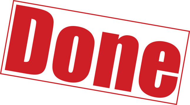Red done stamp on with bold text and rectangular outline