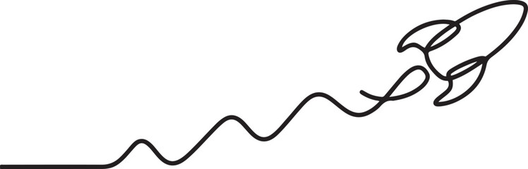Continuous one line drawing of rocket ship launch. One line drawing illustration of rocket. One line draw graphic design vector © Hossen
