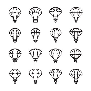 Parachute Icons Set Skydiving Descent Adventure Sport Vector Graphics