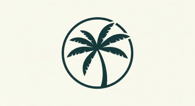 Palm tree silhouette in circle, tropical island logo design.