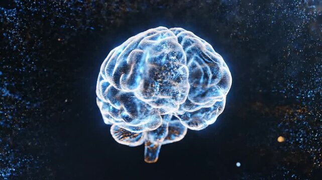 Glowing Neon Brain Visualization Floating Underwater.
