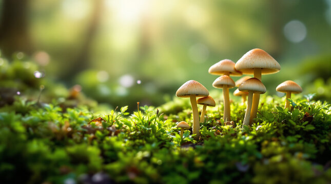 mushrooms on green moss