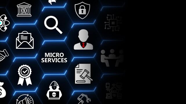 Microservices architecture concept with user and connection elements for scalable application development service integration and distributed system management 4k animation video