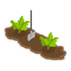 Naklejka premium 3D Isometric Flat Vector Illustration of Home Garden, Gardening Tools For Soil Preparation And Planting By People. Item 3