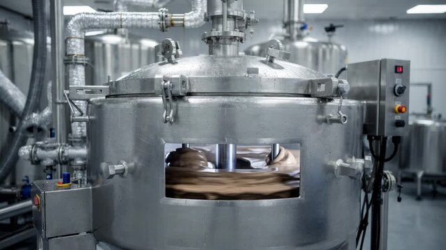 Medium shot of a jacketed adhesive compounding kettle blending pressuresensitive polymers with additives showcasing industrial mixing in a temperaturecontrolled environment.