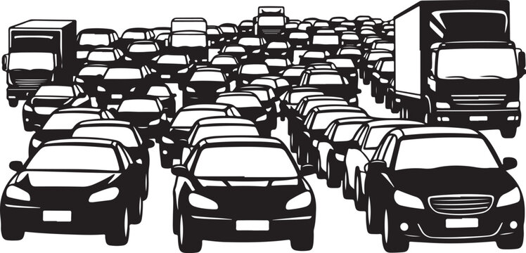 Traffic congestion with many cars and trucks on the road