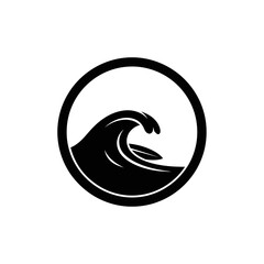 Fototapeta premium Dynamic black wave and surfboard icon representing adventurous water sports, beach recreation, and active ocean lifestyle branding element
