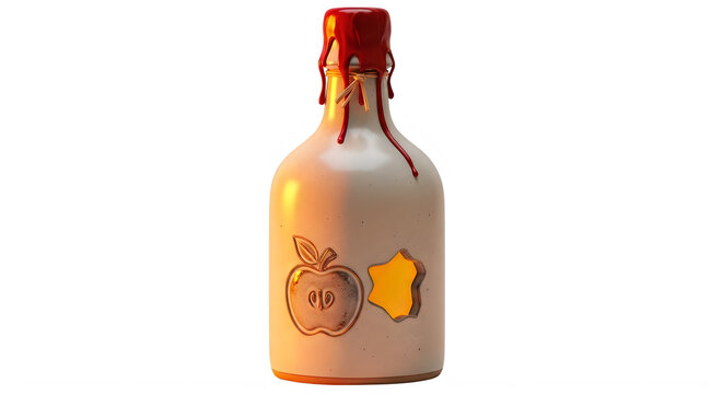 Bottle with apple and star shaped cookie on label and red wax seal  sweet treat transparent background